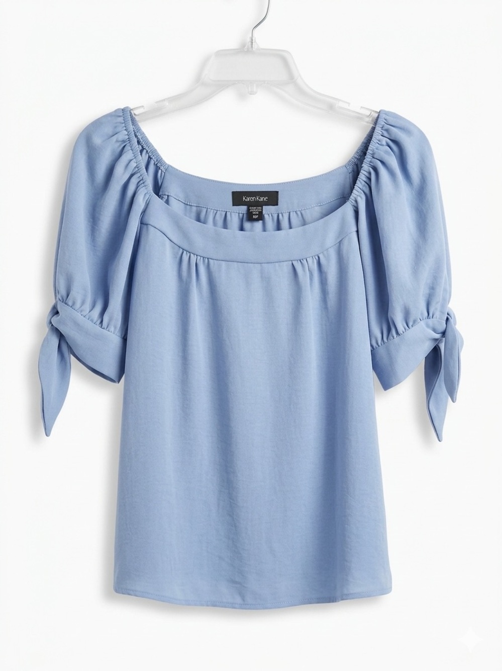 NWT Karen Kane Periwinkle Blue Relaxed Puff Sleeve Top Bow Cuffs Size MP Career